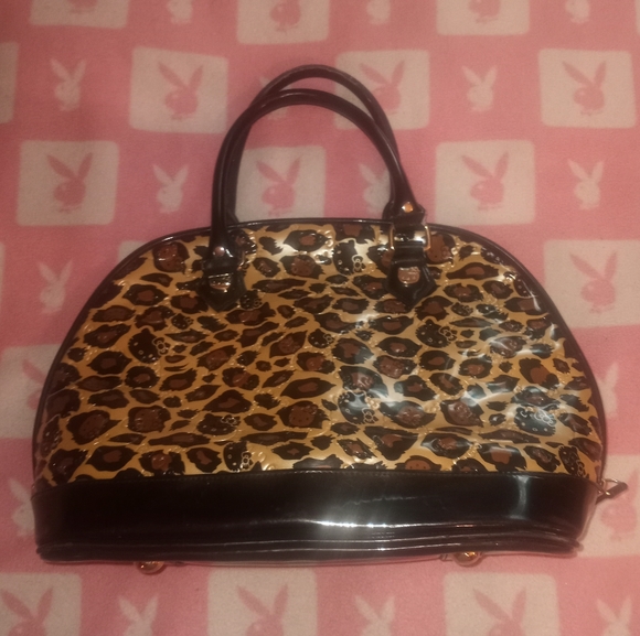 Loungefly Hello Kitty Cheetah Print Patent Leather Large Bowler Bag Purse - Picture 11 of 16
